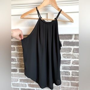 LUSH CHIFFON FLOWY PLEATED BLACK BLOUSE | SIZE M